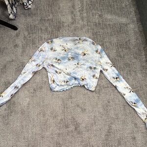 Forever 21 Light Blue Cherub Print Long Sleeve Crop Top